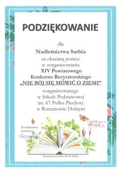 2022_04_28 - Podziękowania 2022 - Konkurs Recytatorski NIE BÓJ SIĘ MÓWIĆ O ZIEMI