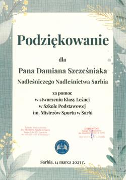 2023_03_14 - Podziękowania 2023 - Szkoła Podstawowa im. Mistrzów Sportu w Sarbi