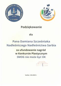 2023_04_03 - Podziękowania 2023 - Szkoła Podstawowa im. Mistrzów Sportu w Sarbi