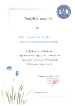 2023_04_05 - Podziękowania 2023 - Szkoła Podstawowa im. Mistrzów Sportu w Sarbi