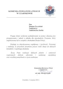 2023_08_02 - Podziękowania 2023 - Komenda Powiatowa Policji w Czarnkowie